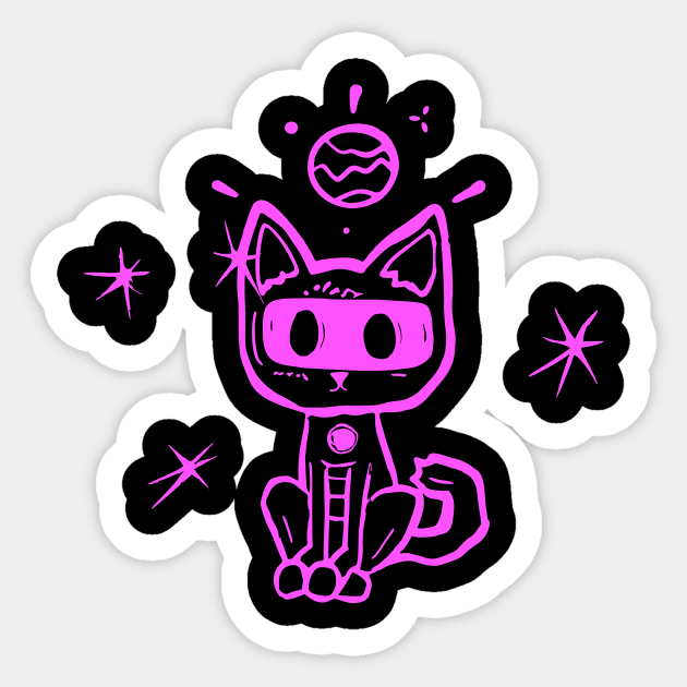 Space Kitty Pink Sticker by Tirsatns Stuff